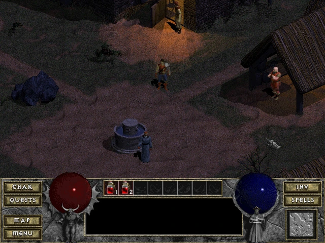 Tristram in the original 1996 Diablo: isometric, 640 by 480
